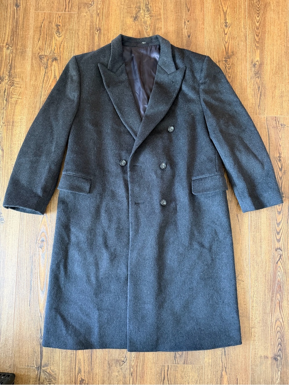 Today's Man Brookcraft Wool Cashmere Black Double Breasted Overcoat 46R